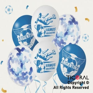 SET DE GLOBOS VAMOS ARGENTINA LATEX CON CONFETI x 6 UNIDADES